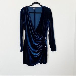 velvet drape button mini dress